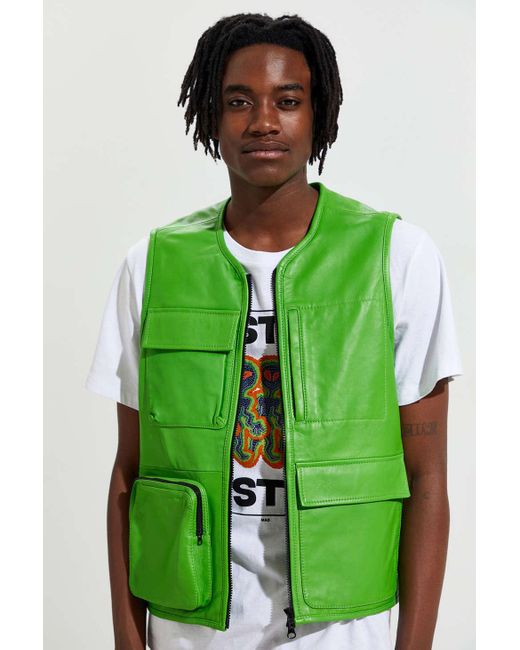Rochambeau Green Faux Leather Utility Vest for men