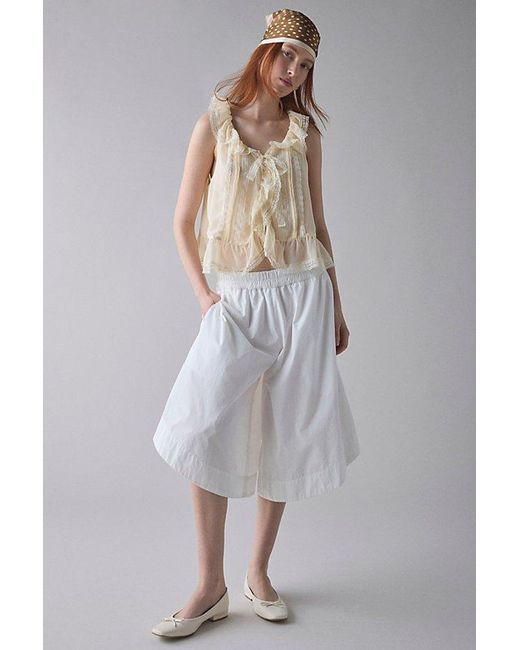 Kimchi Blue White Cassie Cascading Ruffle Lace Trim Sleeveless Blouse