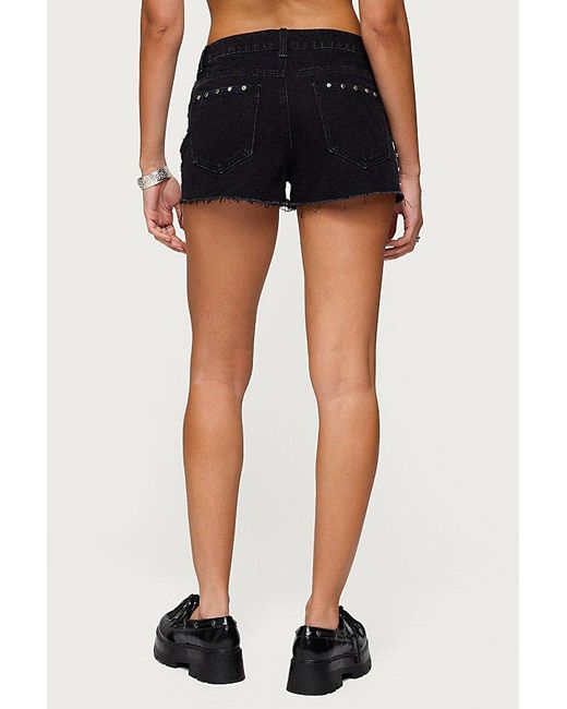 Edikted White Ashten Studded Denim Shorts