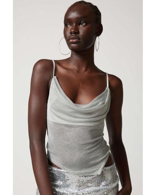 Urban Outfitters Uo Haven Metallic Cowl Neck Cami In Silver,at in Gray