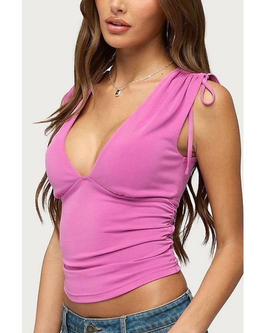 Edikted Pink Cady Drawstring V Neck Tank Top