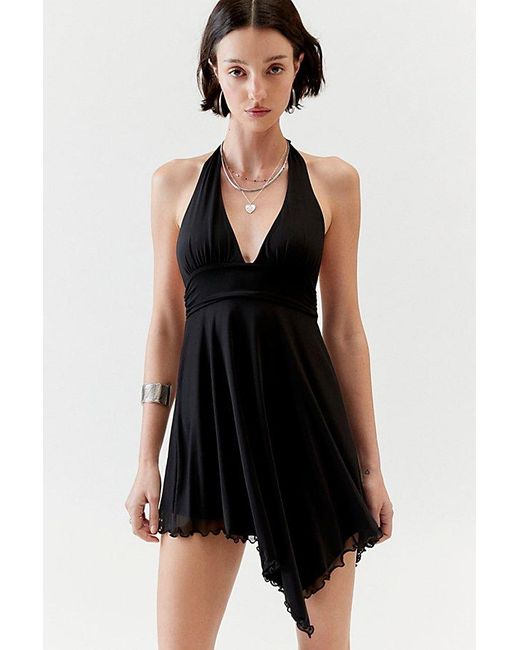 Urban Outfitters Black Uo Jessa Mesh Halter Mini Dress