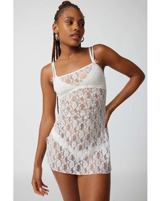 Out From Under See Me Later Sheer Slip Dress In White,at Urban Outfitters