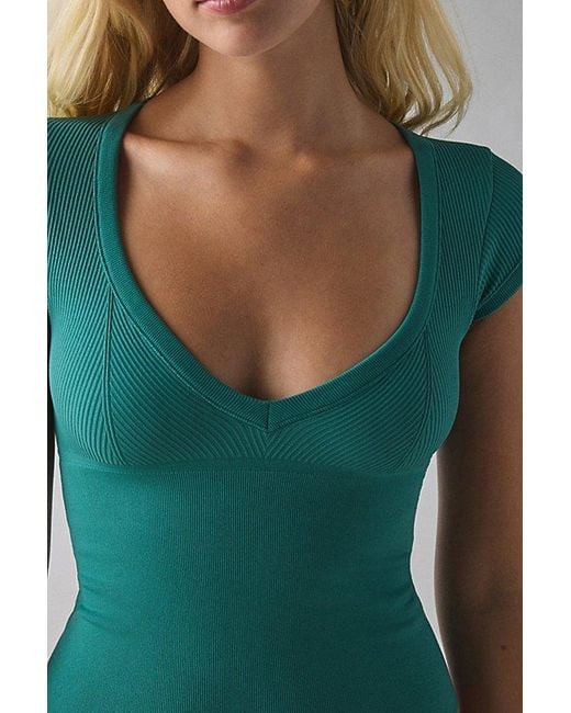 Out From Under Green Jade Seamless Knit Cutout Short Sleeve Tee