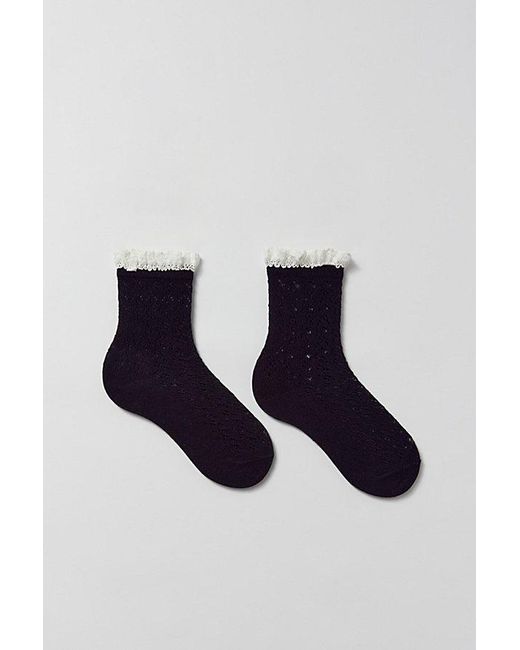 Urban Outfitters Black Ruffle-Trimmed Pointelle Crew Sock