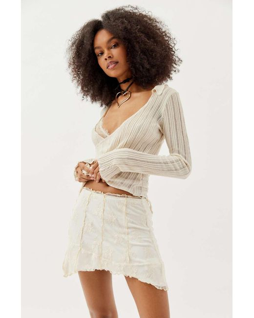 Urban Outfitters Natural Uo Lola Lace Spliced Mini Skirt