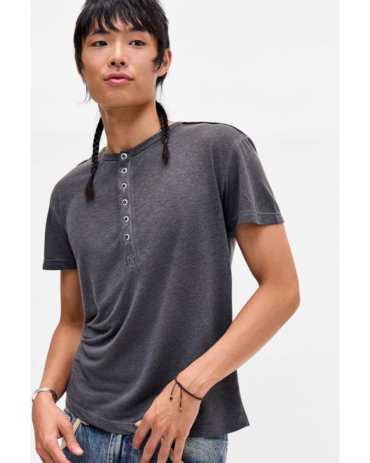 Jaded London Gray Washed Black Haze Henley Tee for men