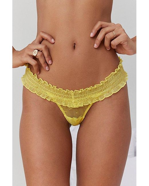Out From Under Yellow Firecracker Smocked Lace Thong