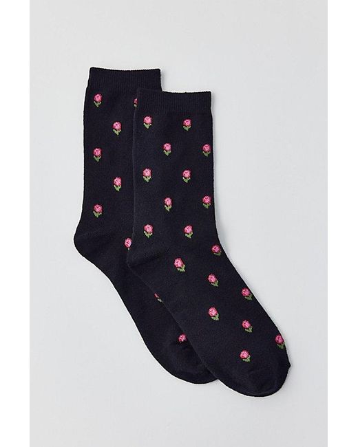 Urban Outfitters Black Little Flowers Soft Crew Sock