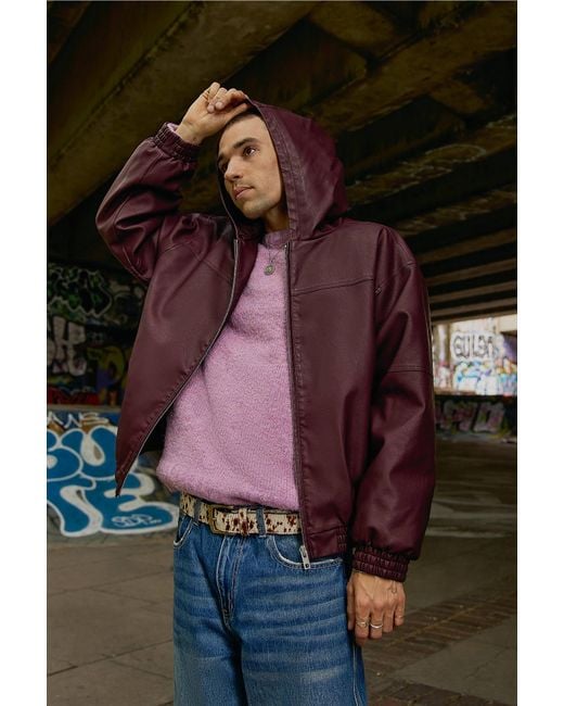 BDG Brown Burgundy Silvio Faux Leather Skate Hoodie for men