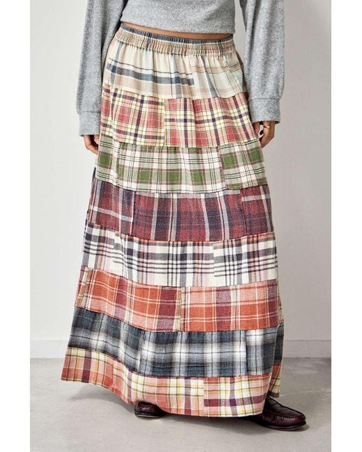Plaid maxi skirt patchwork sales