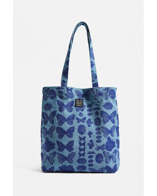 Urban Outfitters Blue Uo Butterfly Print Corduroy Tote Bag