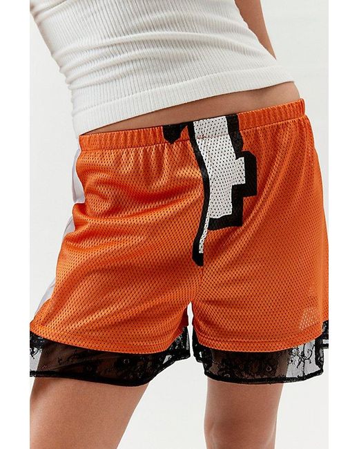 Urban Renewal Red Remade Lace Trim Mesh Active Short