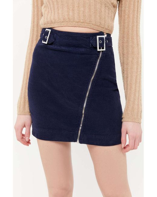 Urban Outfitters Blue Uo Harmony Corduroy Zip-front Skirt