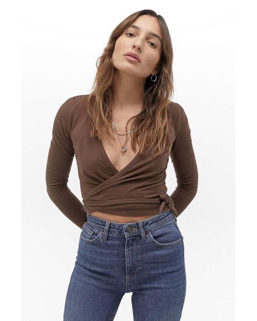 Urban Outfitters Brown Uo Emilie Ballet Wrap Top