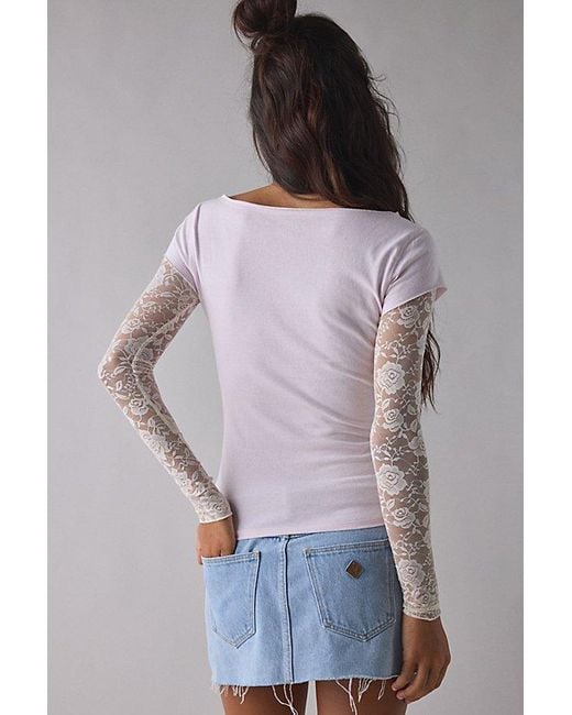 BDG Pink Sloane Graphic Lace Layered Twofer Long Sleeve Tee