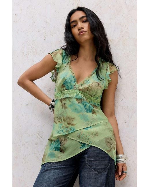 Kimchi Blue Green Indy Chiffon Blouse