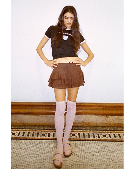 Urban Outfitters Brown Uo Kara Ruffle Micro Mini Skirt