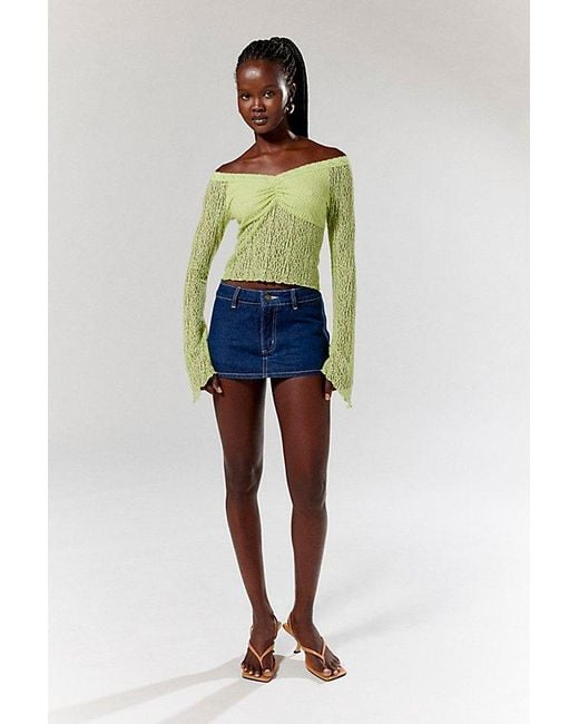Silence + Noise Green Delphine Semi-Sheer Lace Top