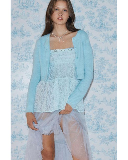 Kimchi Blue White Ashleigh Sheer Lace Top In Blue,at Urban Outfitters