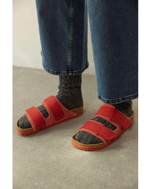 Birkenstock Uji Double Strap Slide Sandal In Sienna Red,at Urban Outfitters