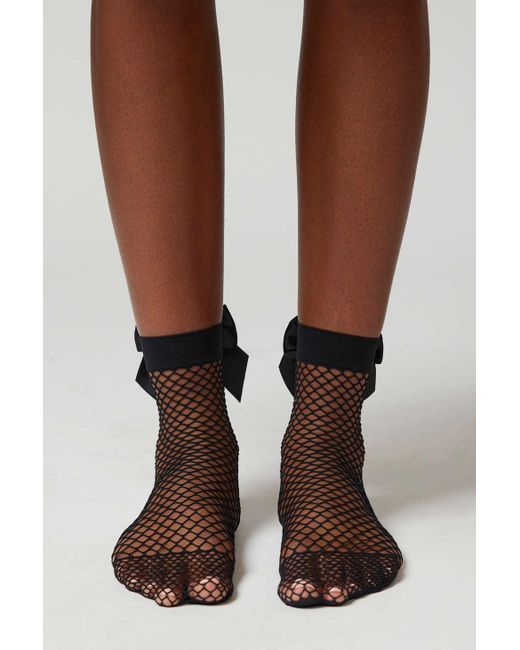 Urban Outfitters Bow Mesh Ankle Sock In Black,at in Brown Lyst
