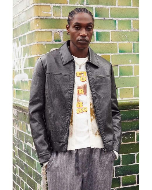 Grey faux leather jacket best sale