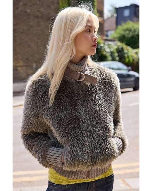 BDG Gray Skylar Faux Fur Jacket