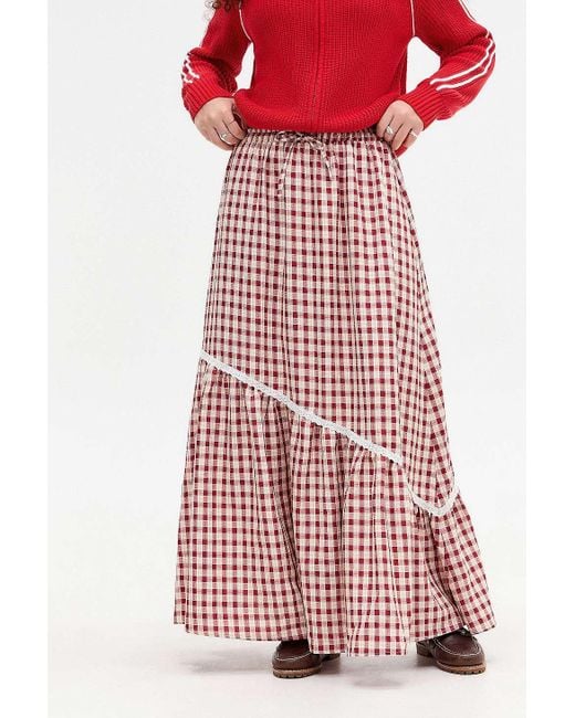 Daisy Street Red Gingham Maxi Skirt