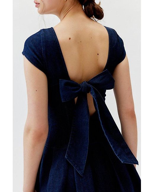 Urban Outfitters Blue Uo Bryan Bow-Back Pleated Mini Dress