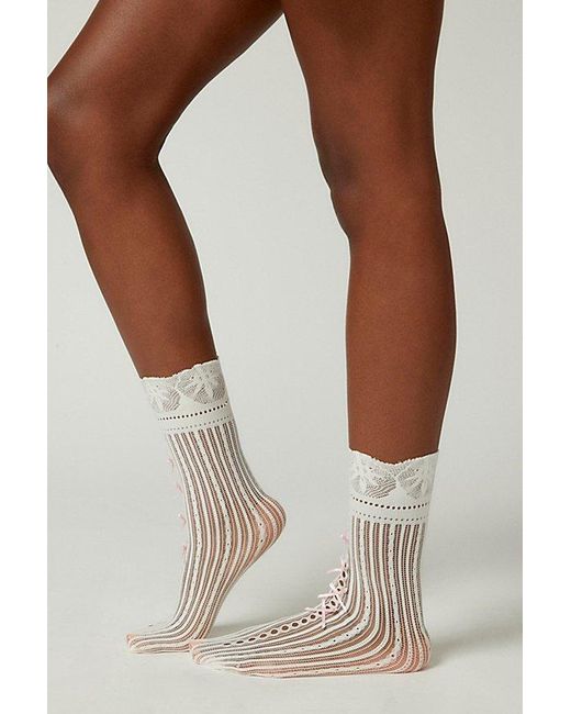 Urban Outfitters White Bow Pointelle Mid-Calf Sock