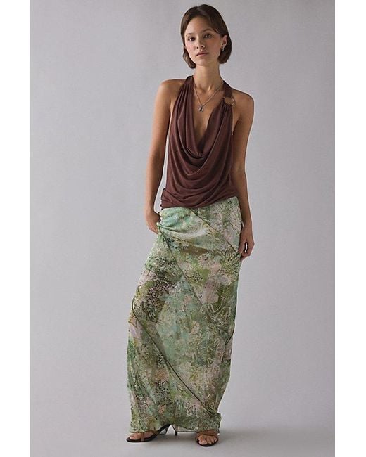 Urban Outfitters Green Uo Clara Spliced Mesh Low-Rise Column Maxi Skirt