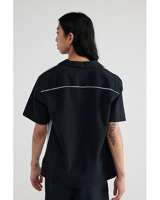 Urban Outfitters Black Uo Paneled Seersucker Bowling Shirt Top for men