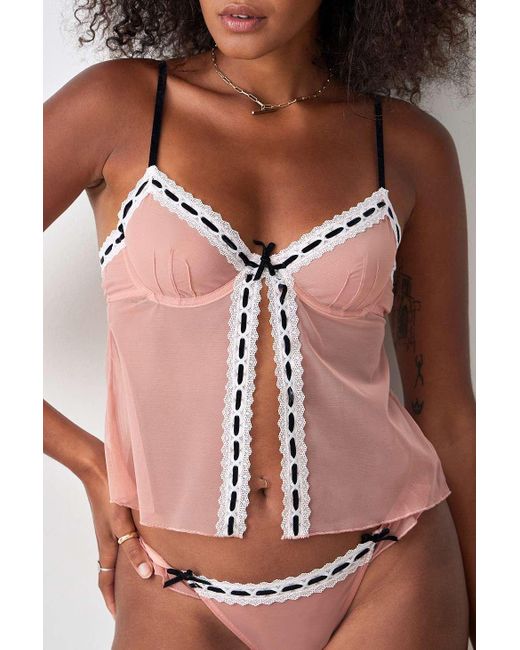 Out From Under Pink Mia Ribbon Split Cami Top