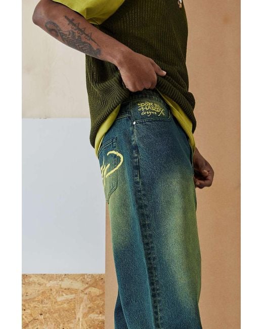 Ed Hardy Uo exclusive - jeans mit er färbung und drachenmotiv in Green für Herren