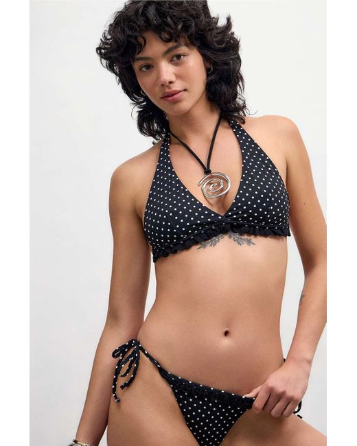 Out From Under Black Spot Print Triangle Bikini Top