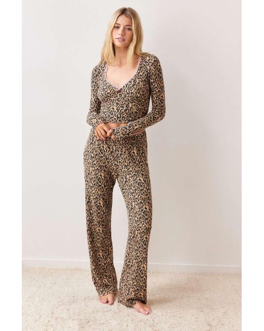 Out From Under Natural Leopard Print Lounge Pants S At Urban Outfitters