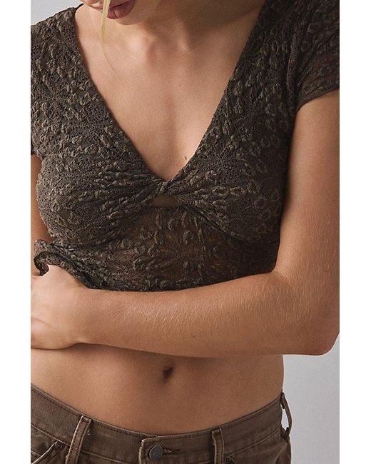 Kimchi Blue Brown Maisie Sheer Lace Twist-Front Crop Top