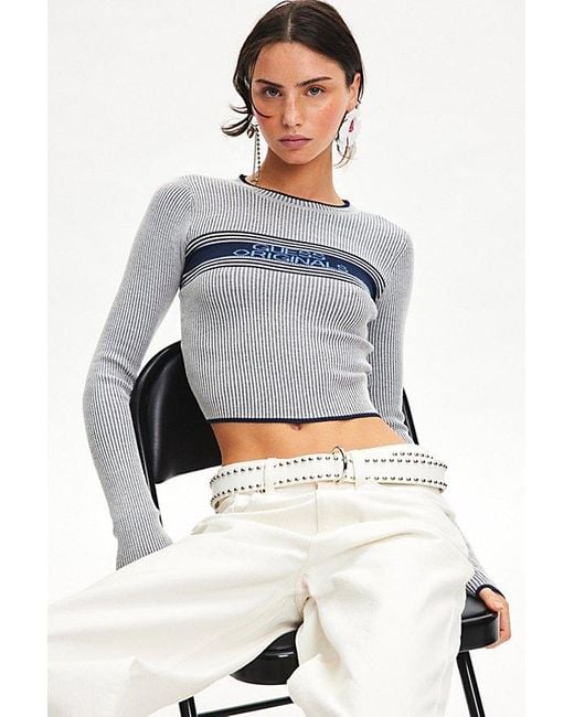 Guess Logo Jacquard Cropped Sweater in Gray Lyst