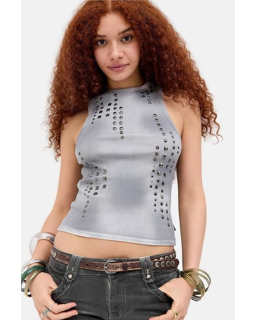 Minga Gray Grey Washed Studded Vest Top Jacket