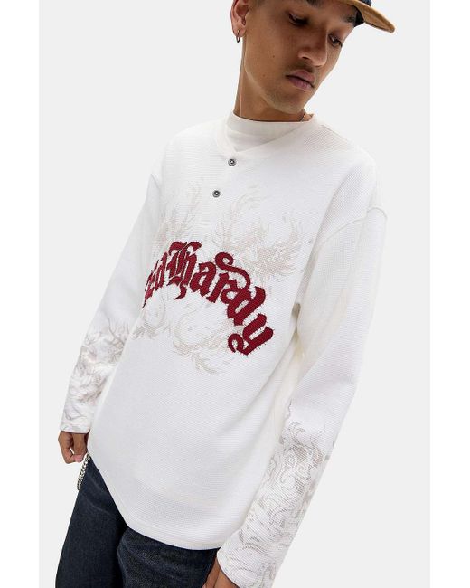 Ed Hardy Uo Exclusive White Appliqué Waffle T-shirt for men