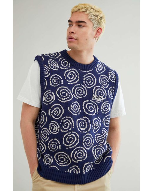 The Ragged Priest Blue Confusion Sweater Vest for men
