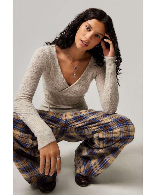 Kimchi Blue Brown Pointelle Wrap Top