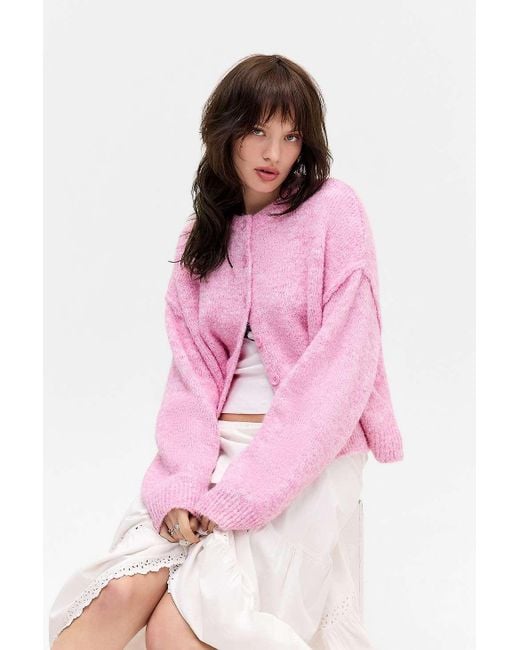Urban Outfitters Pink Uo Marli Crew Neck Cardigan