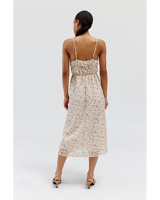 Daisy Street Natural Ruched Floral Midi Dress