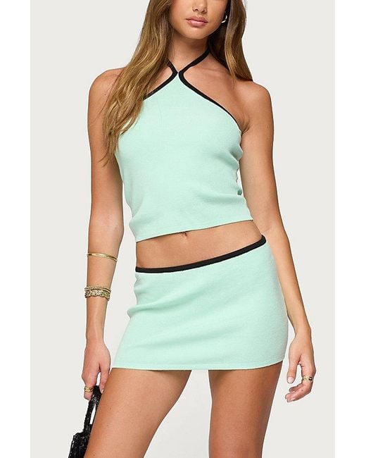 Edikted Green Aureley Contrast Knit Halter Top