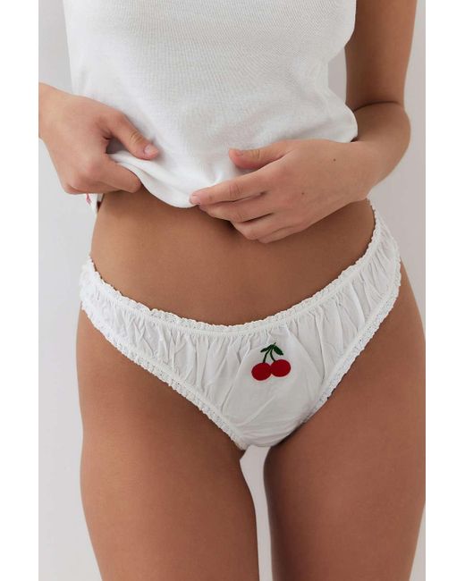 Out From Under White Cherry Laundered Cotton Thong