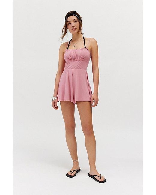 Urban Outfitters Pink Uo Emma Square Neck Romper