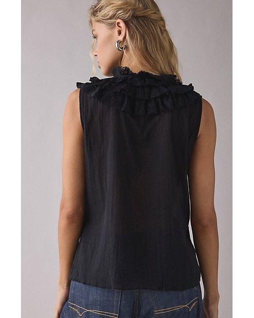 Kimchi Blue Black Clara Cascading Ruffle Tie-Front Tank Top