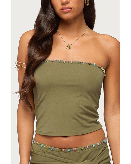 Edikted Green Monroah Bead Strapless Top